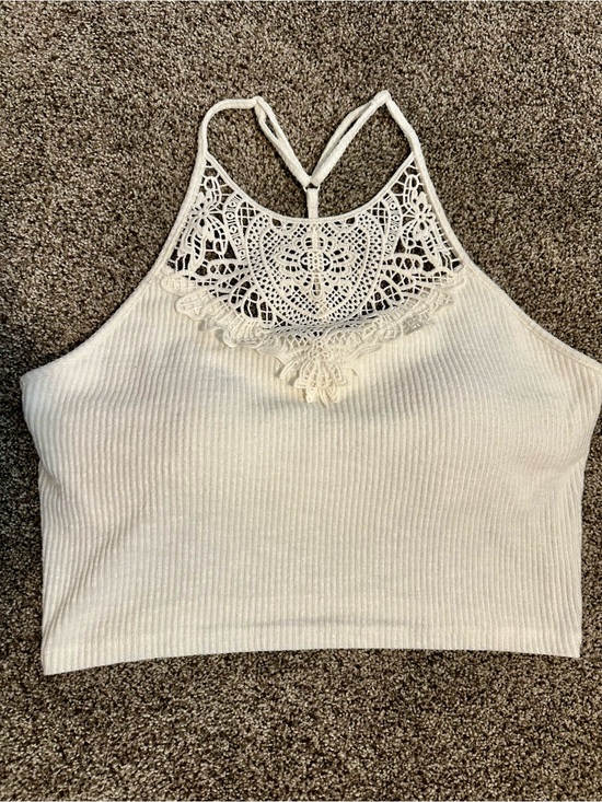 SO Tops - SO Pretty Little Layers White Crochet Lace High Neck Brami Tank M Boho Concert
